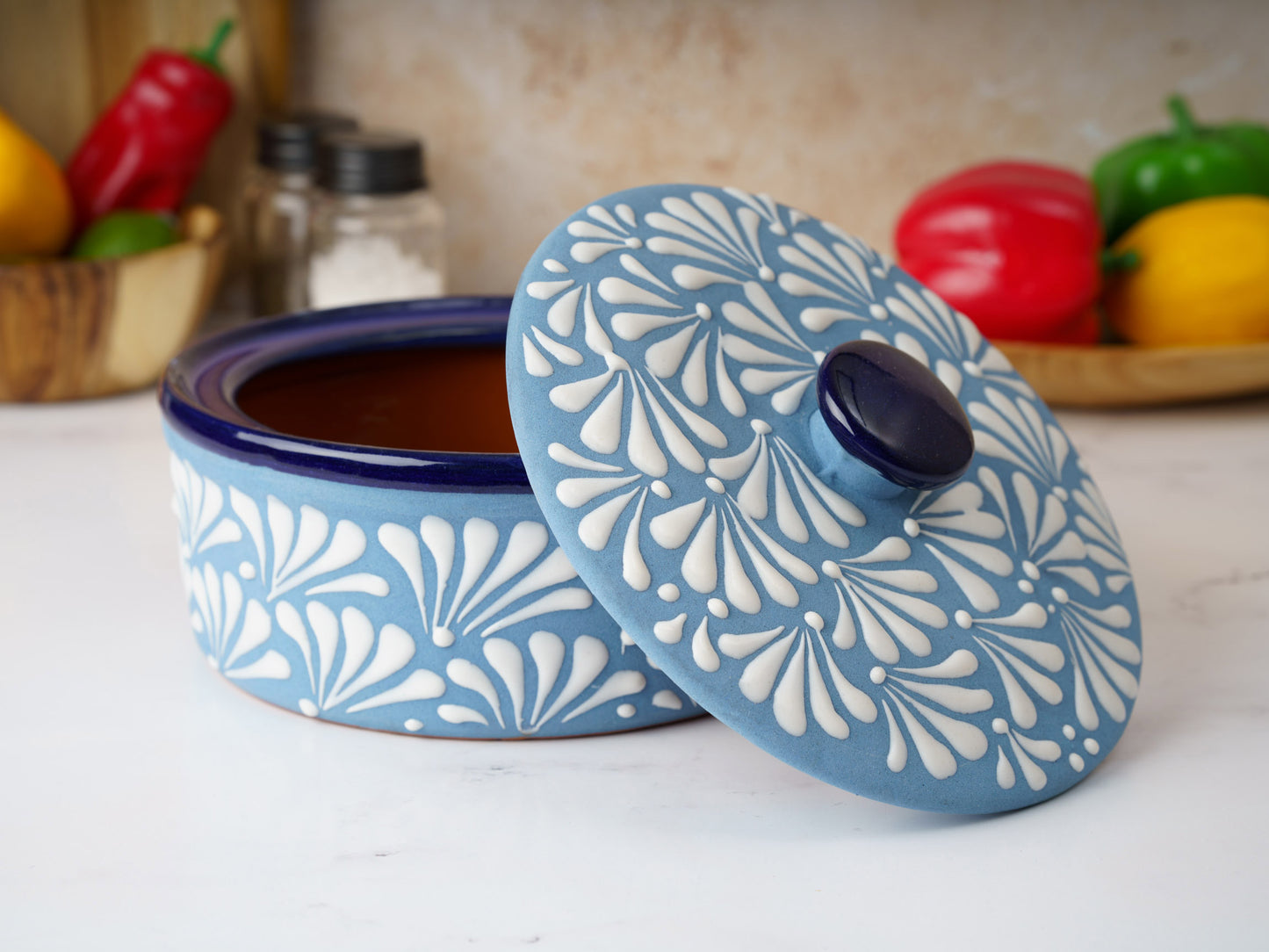Tortilla Warmer - Puebla Style - White on Blue