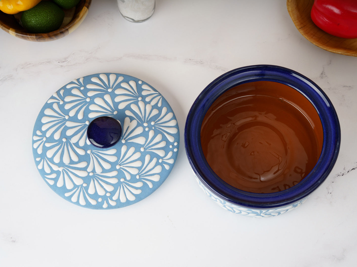 Tortilla Warmer - Puebla Style - White on Blue