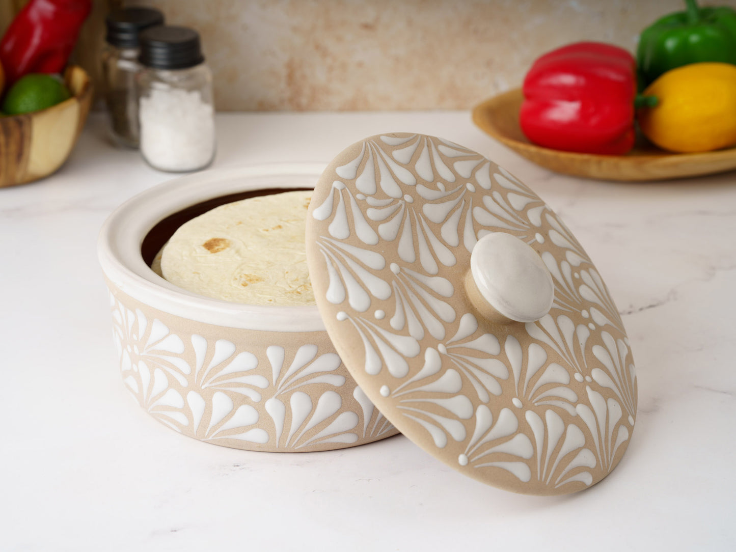 Tortilla Warmer - Puebla Style - White on White