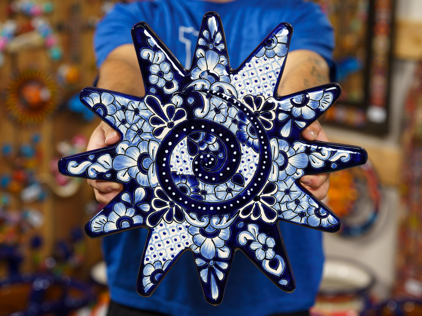 Spiral Sun Wall Art - Cobalt White
