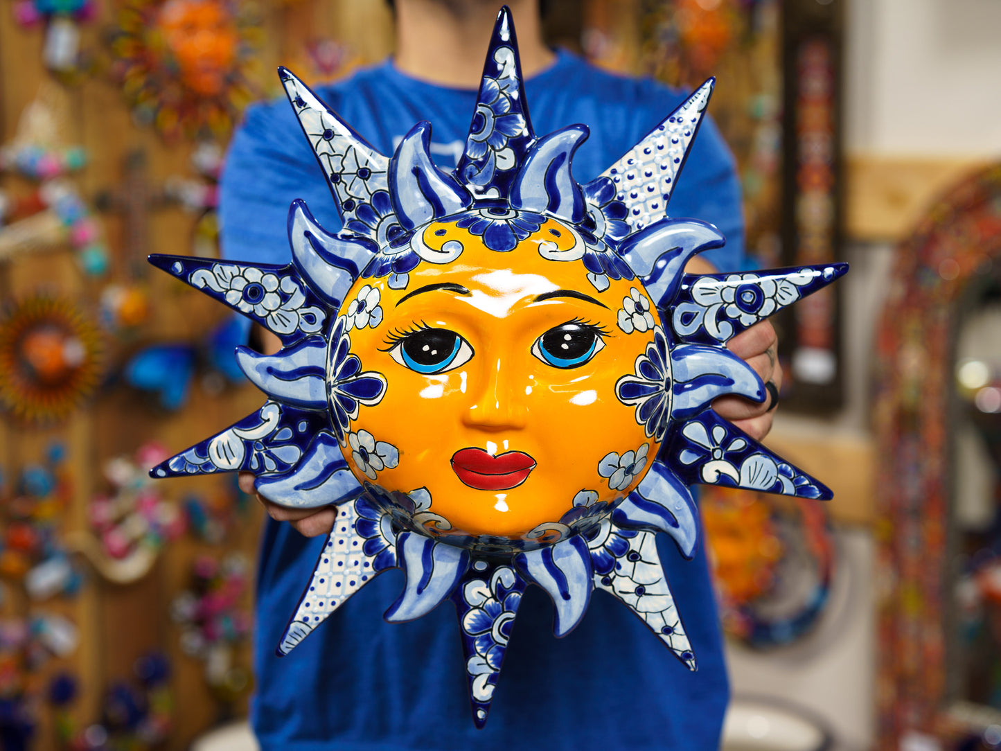 Large "Starburst" Talavera Sun - Cobalt and White - Wall Art