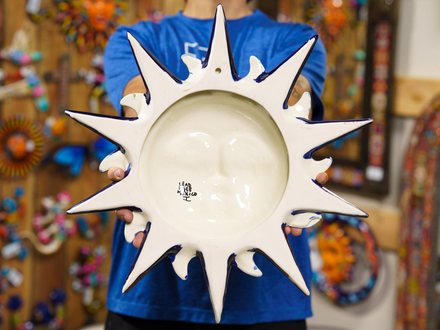 Large "Starburst" Talavera Sun - Cobalt and White - Wall Art