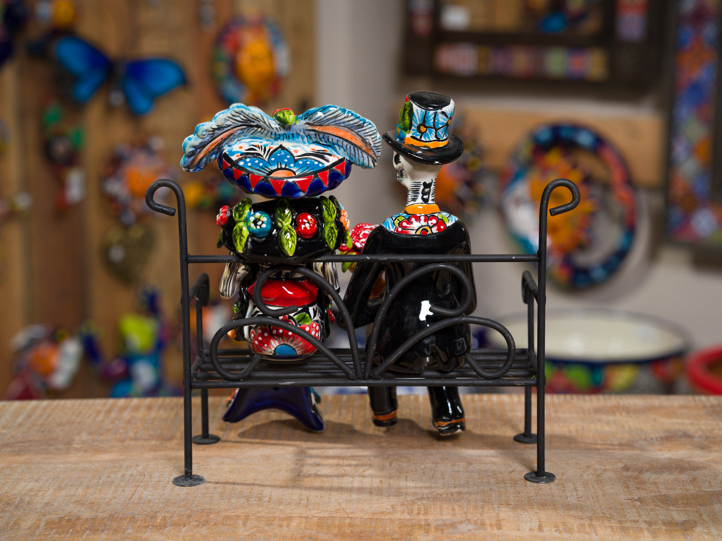 Premium Quality Catrina Couple With Bench Dia De Los Muertos