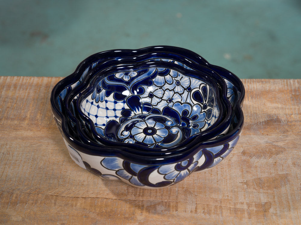 Cobalt White Nesting Serving Bowl Set - 3 Piece