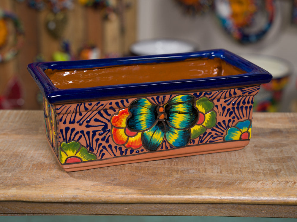 Terracotta Rectangle Butterflies Planter