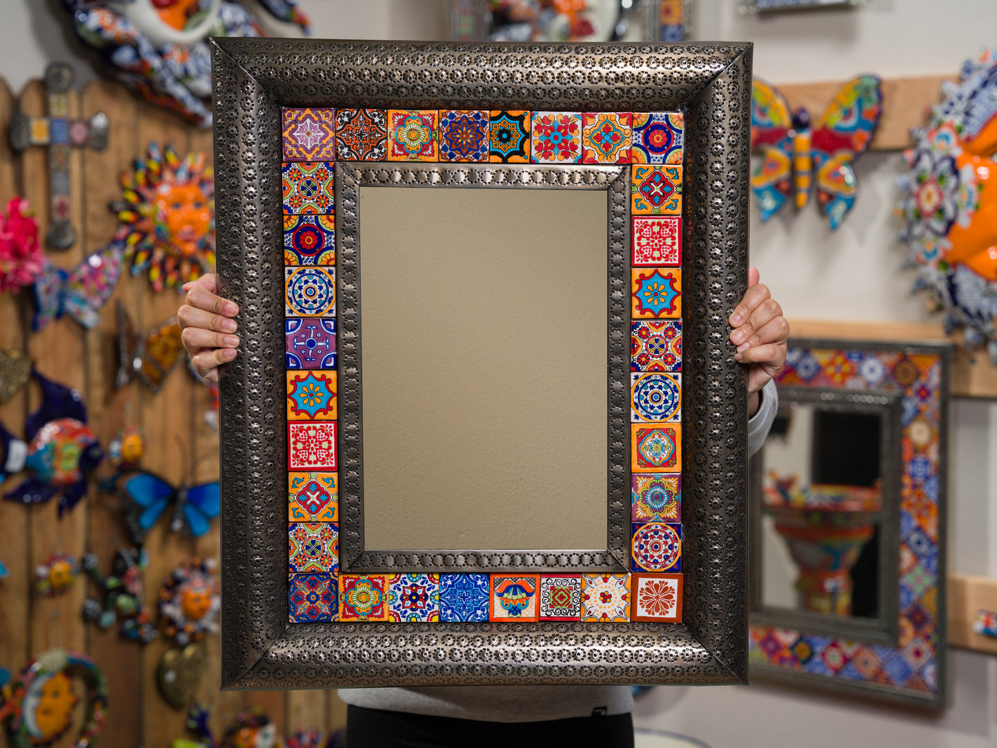 Talavera Tiles Antiqued Bronze Trim Mirror