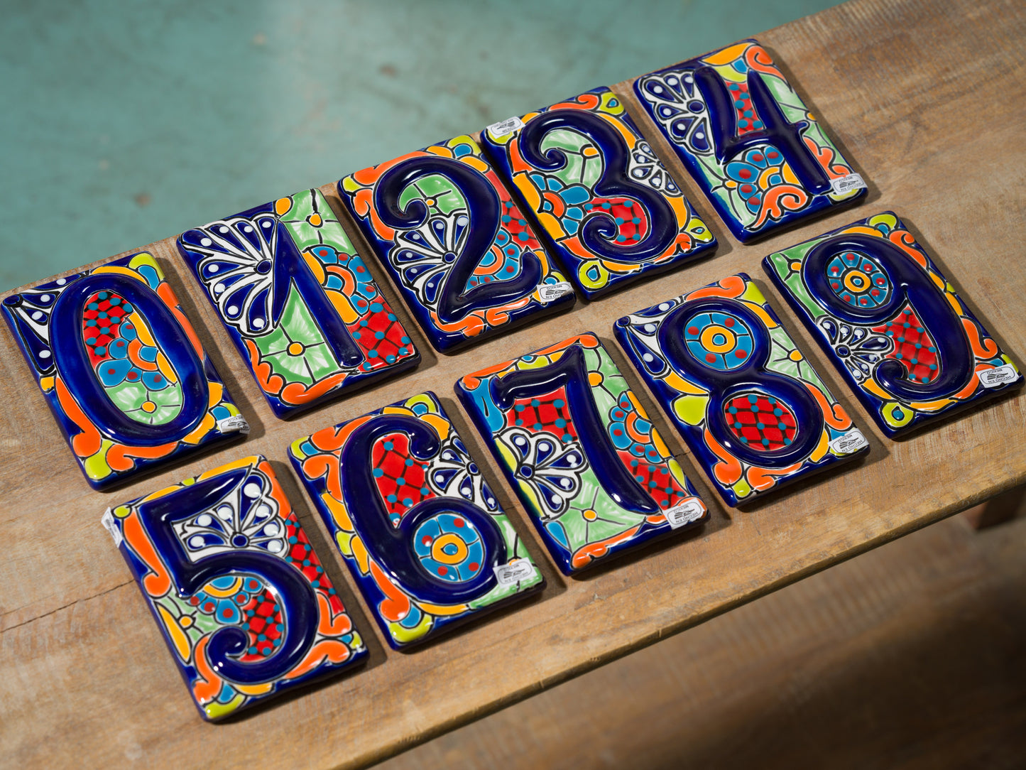 Talavera Address Number Tiles - Cobalt Raised Numbers