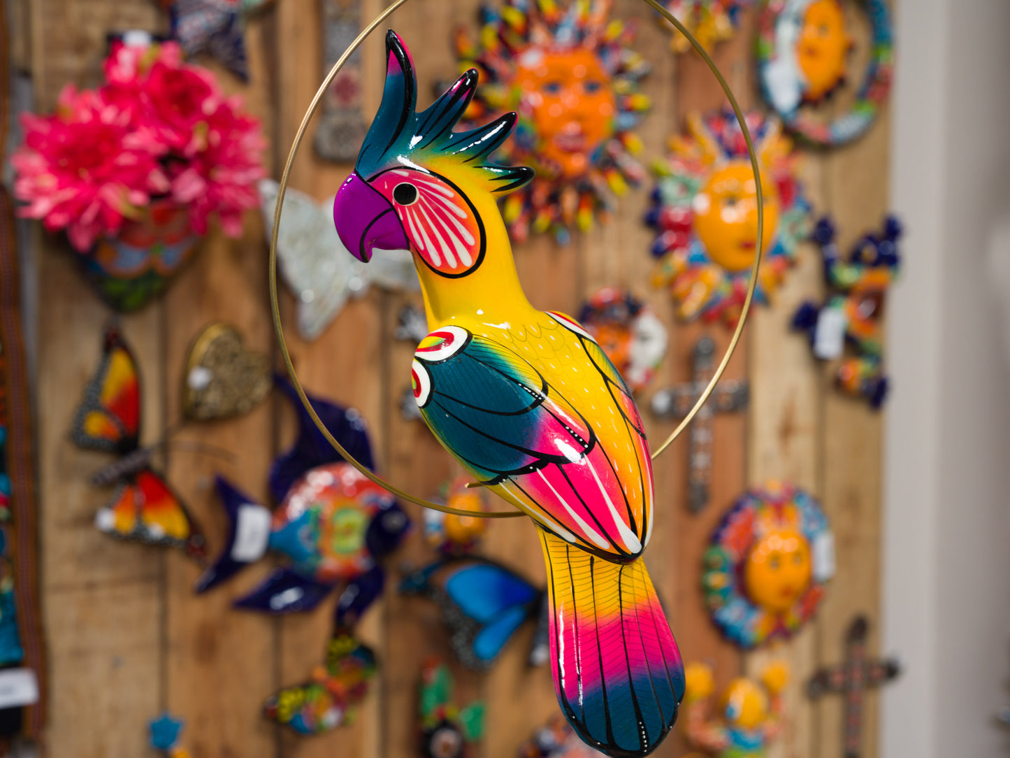 Hanging Cockatoo Bird With Perch - Medium