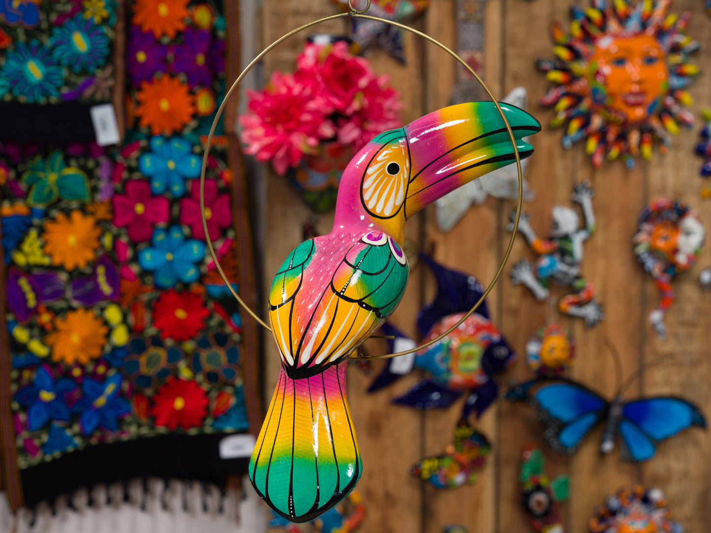 Hanging Toucan Bird With Perch - Medium