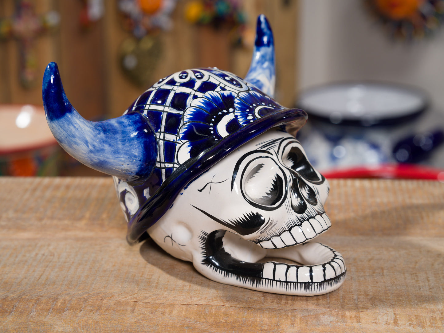 Premium Quality Dia De Los Muertos Viking Skull Cobalt