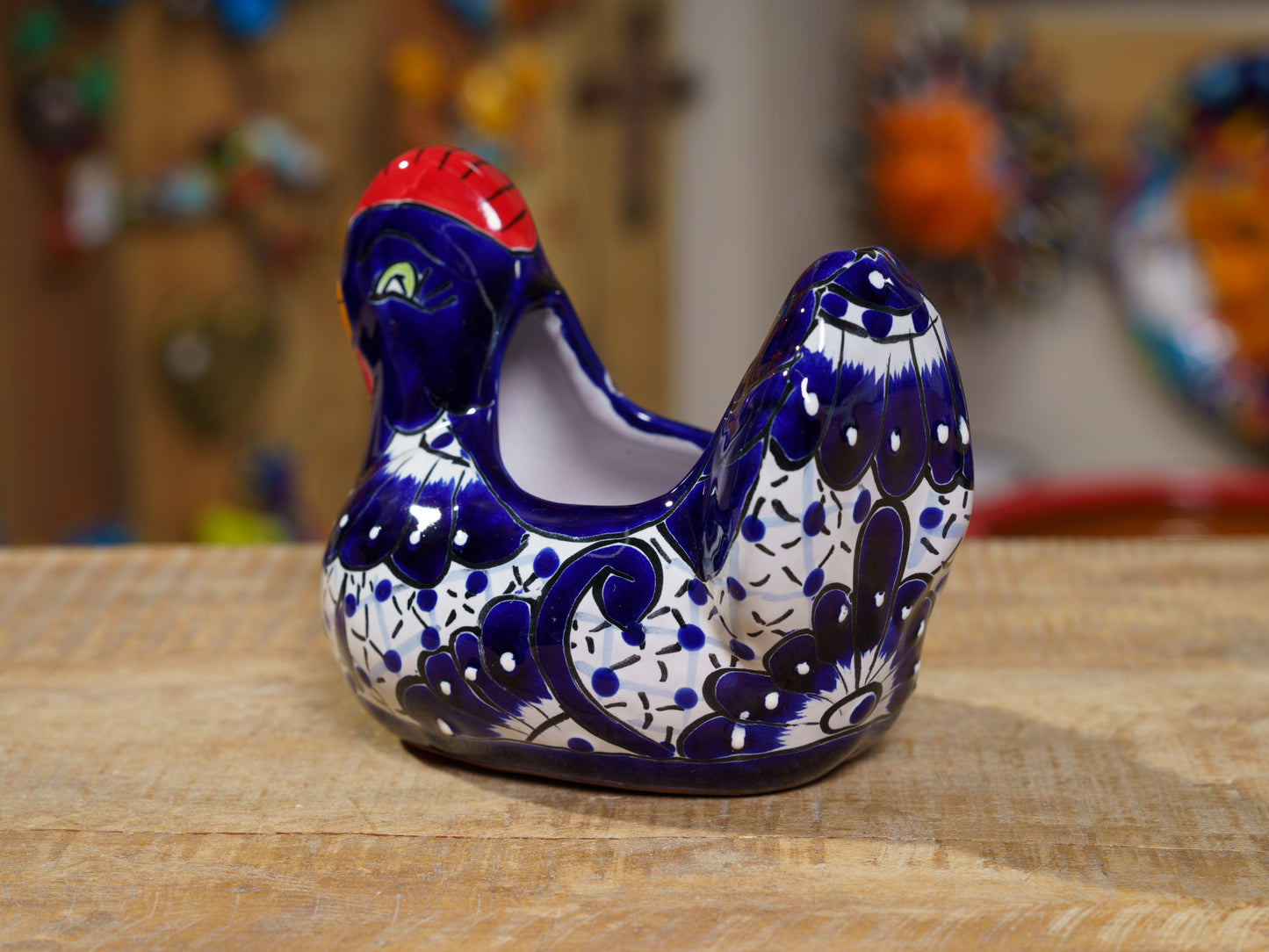 Small Chicken Succulent Flower Pot Cobalt White