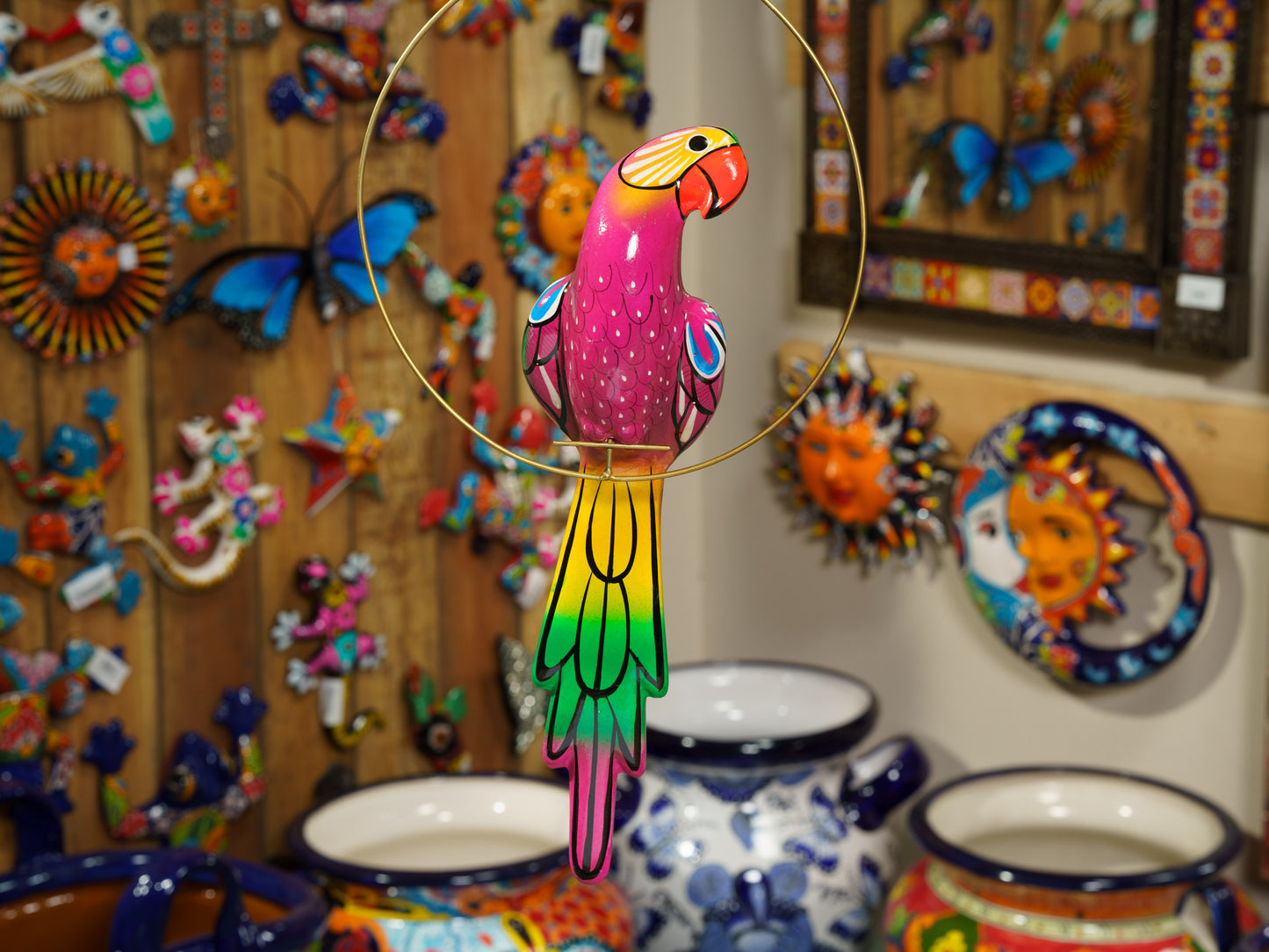 Hanging Parrot Bird With Perch - Medium