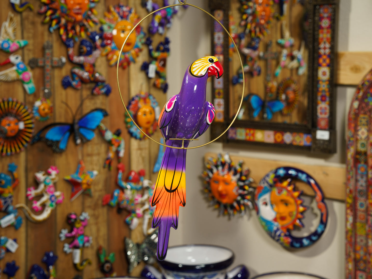 Hanging Parrot Bird With Perch - Medium