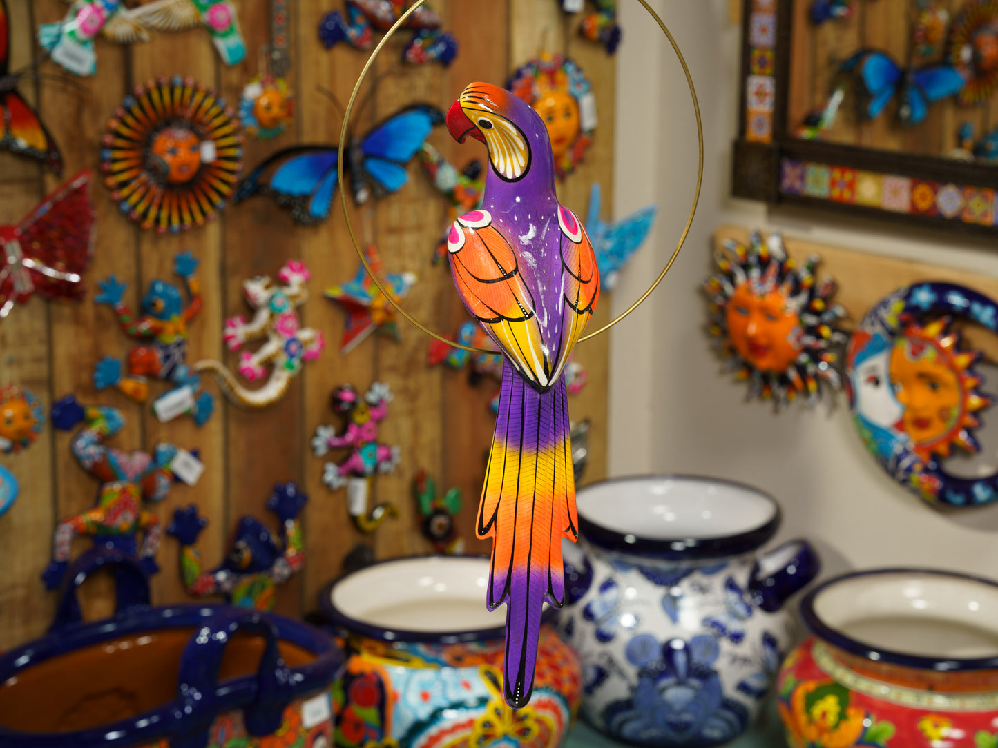 Hanging Parrot Bird With Perch - Medium