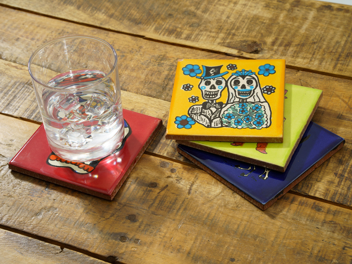 Dia De Los Muertos Talavera Tile Coasters - 4 Pack