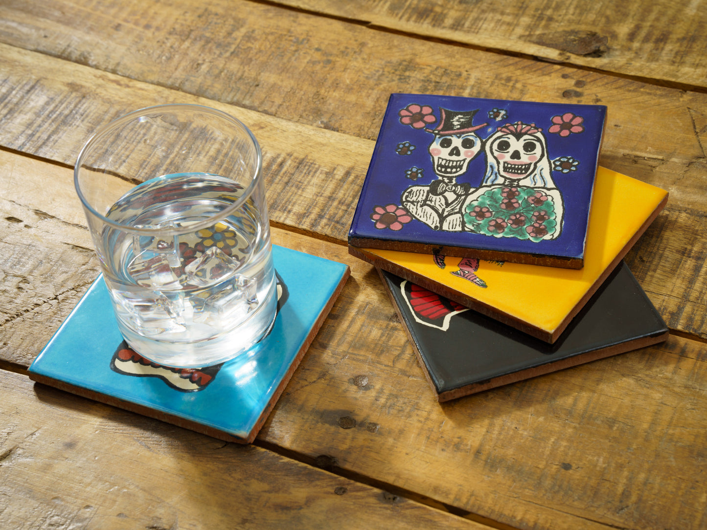 Dia De Los Muertos Talavera Tile Coasters - 4 Pack