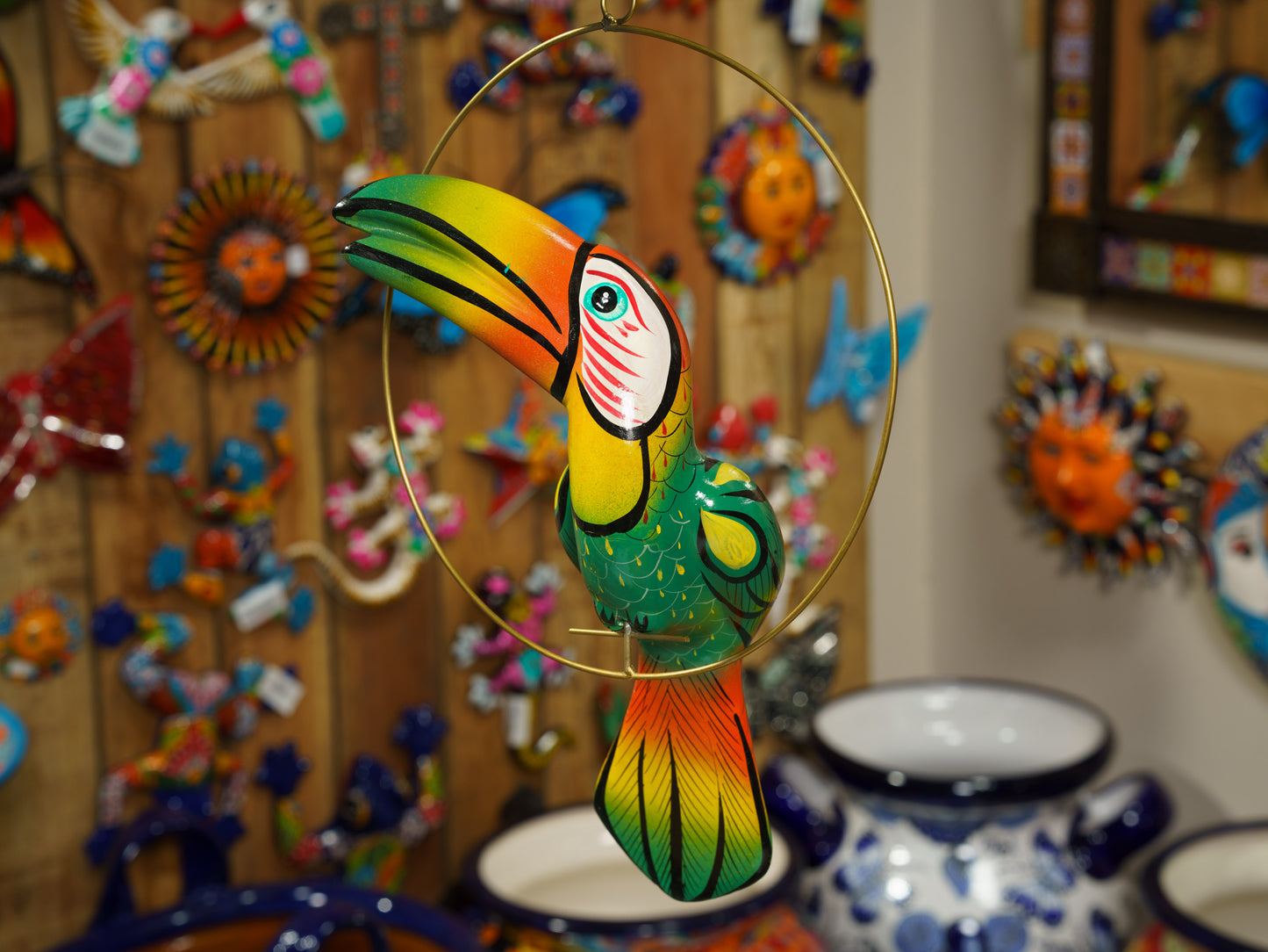 Hanging Toucan Bird With Perch - Medium