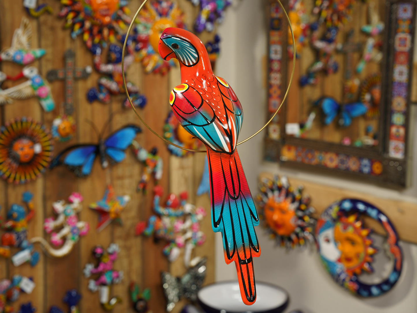 Hanging Parrot Bird With Perch - Medium