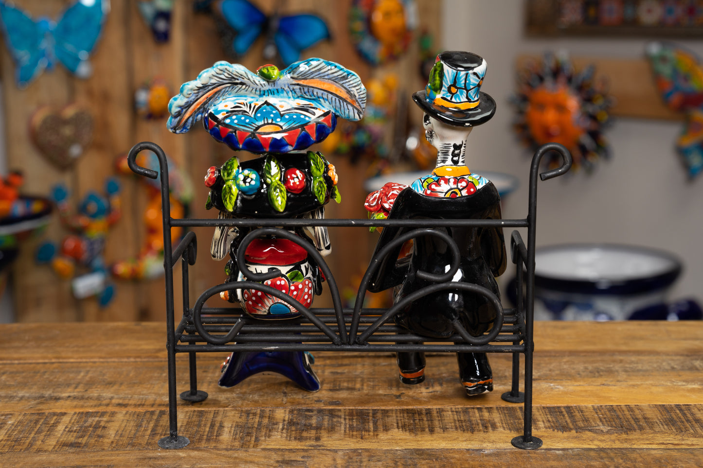 Premium Quality Catrina Couple With Bench Dia De Los Muertos