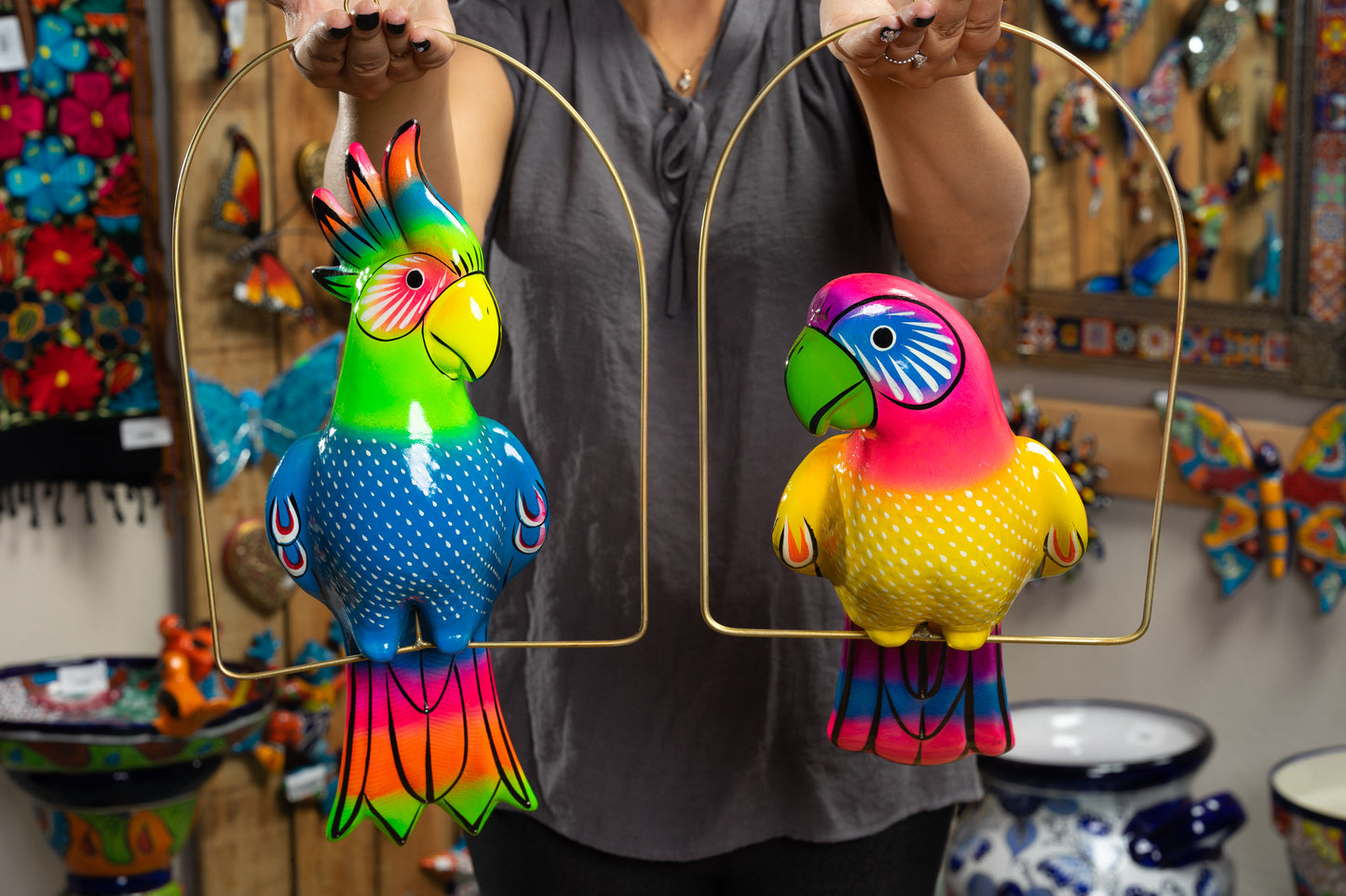 Hanging Parrot With Perch - Large