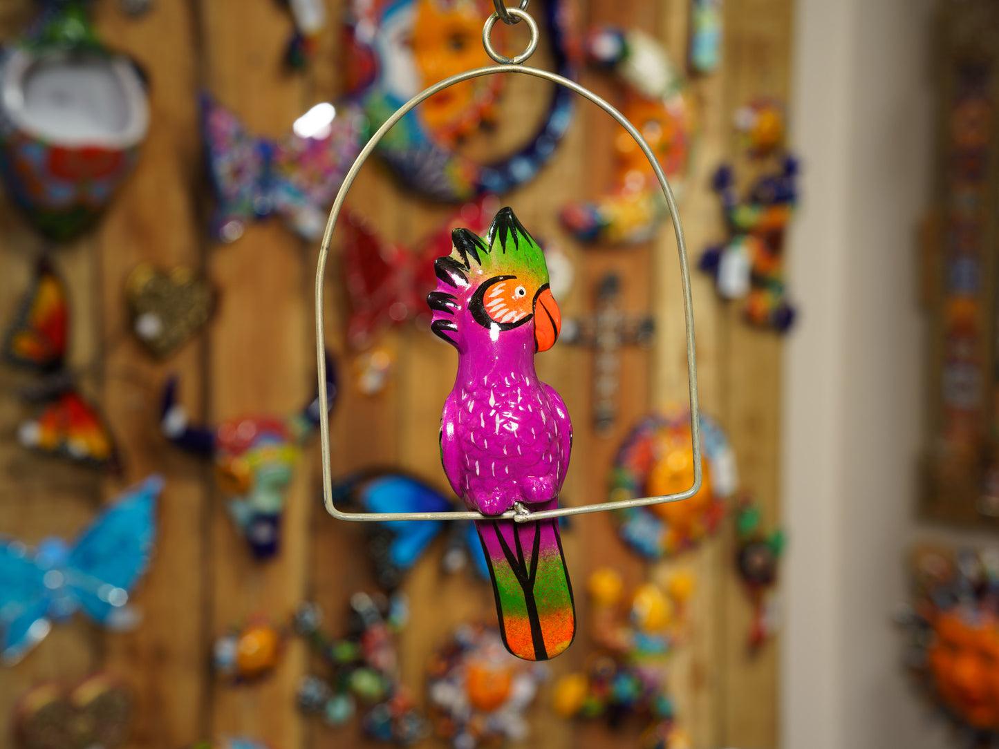 Hanging Parrot Bird With Perch - Mini