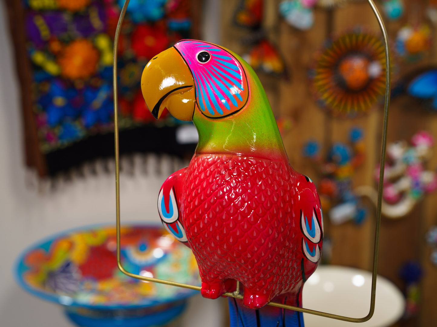 Hanging Parrot Bird With Perch - Large