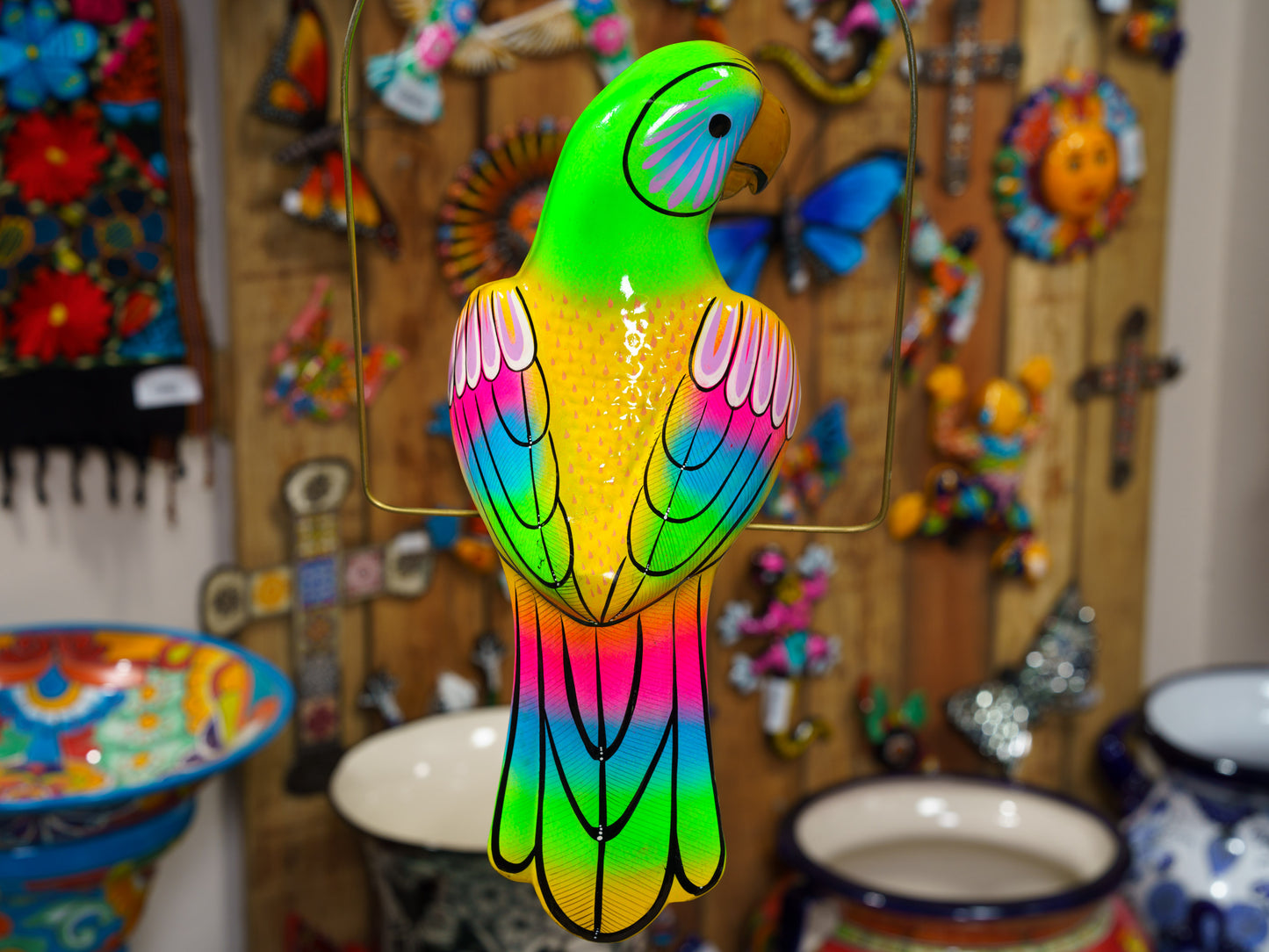 Hanging Parrot Bird With Perch - Large