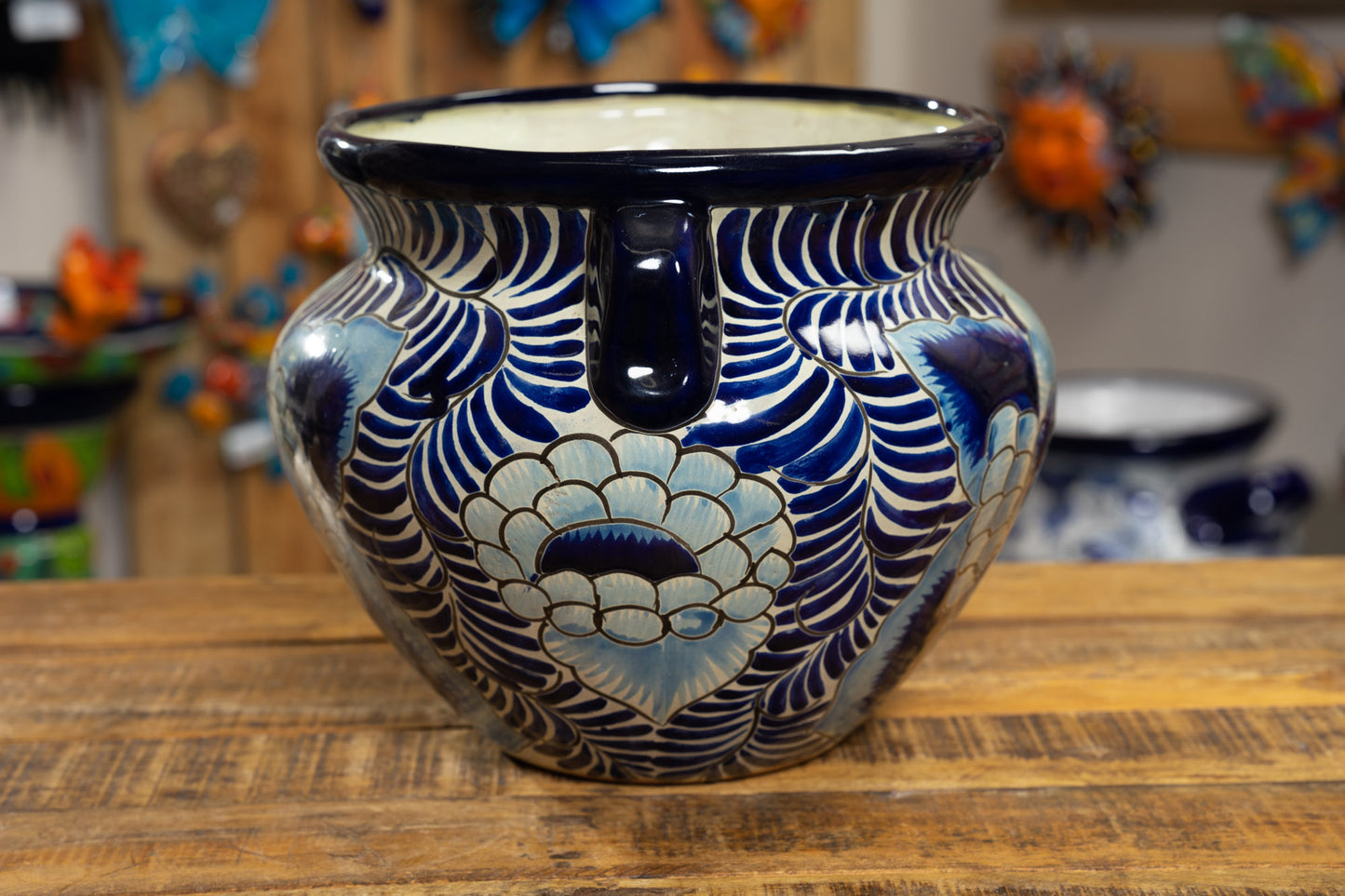 Michoacana Planter Medium - Cobalt White