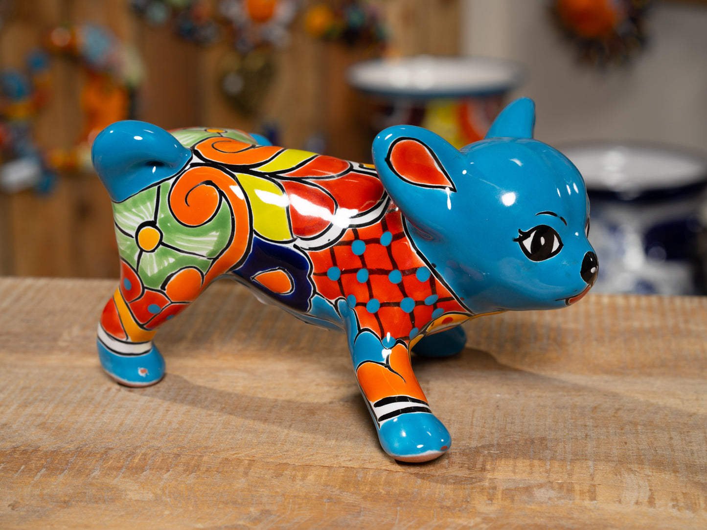 Peeing Chihuahua Puppy Statue - Turquoise