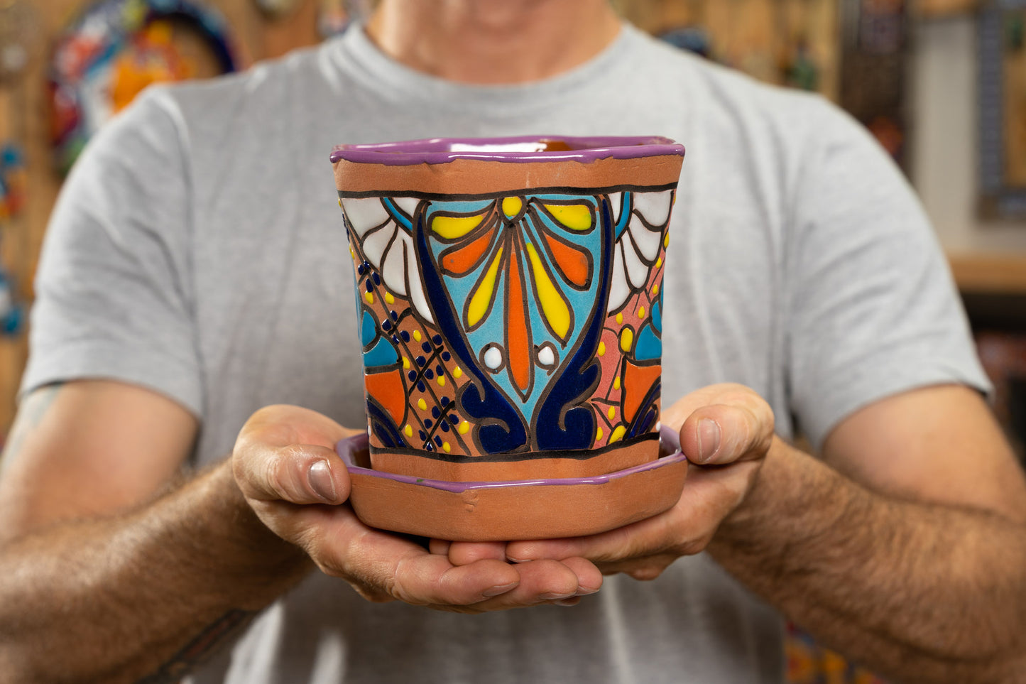 Terracotta Octagonal Planter & Saucer