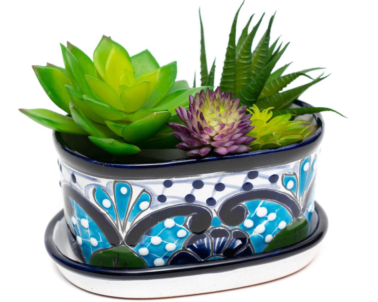 Oval Mini Planter (2PC) - Turquoise-White