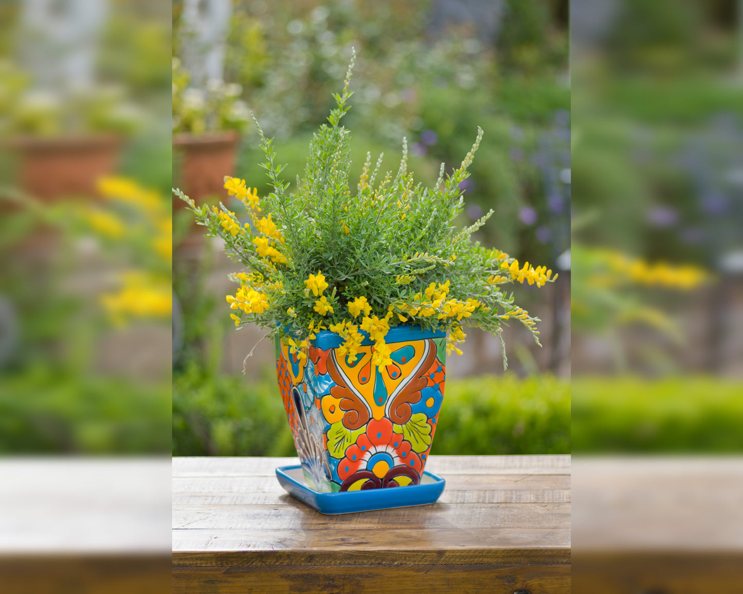 Tall Taper Planter w Saucer - Turquoise
