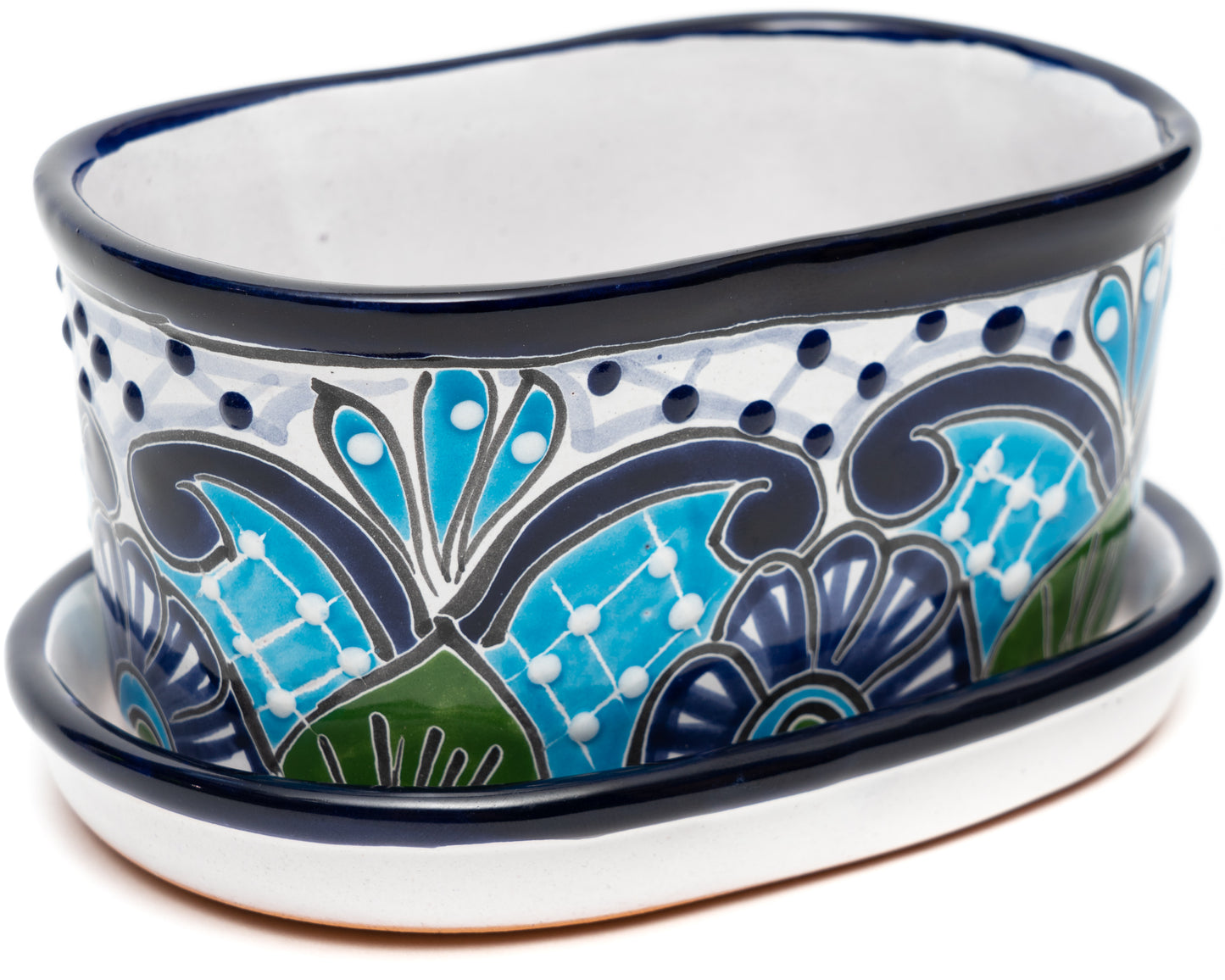 Oval Mini Planter (2PC) - Turquoise-White