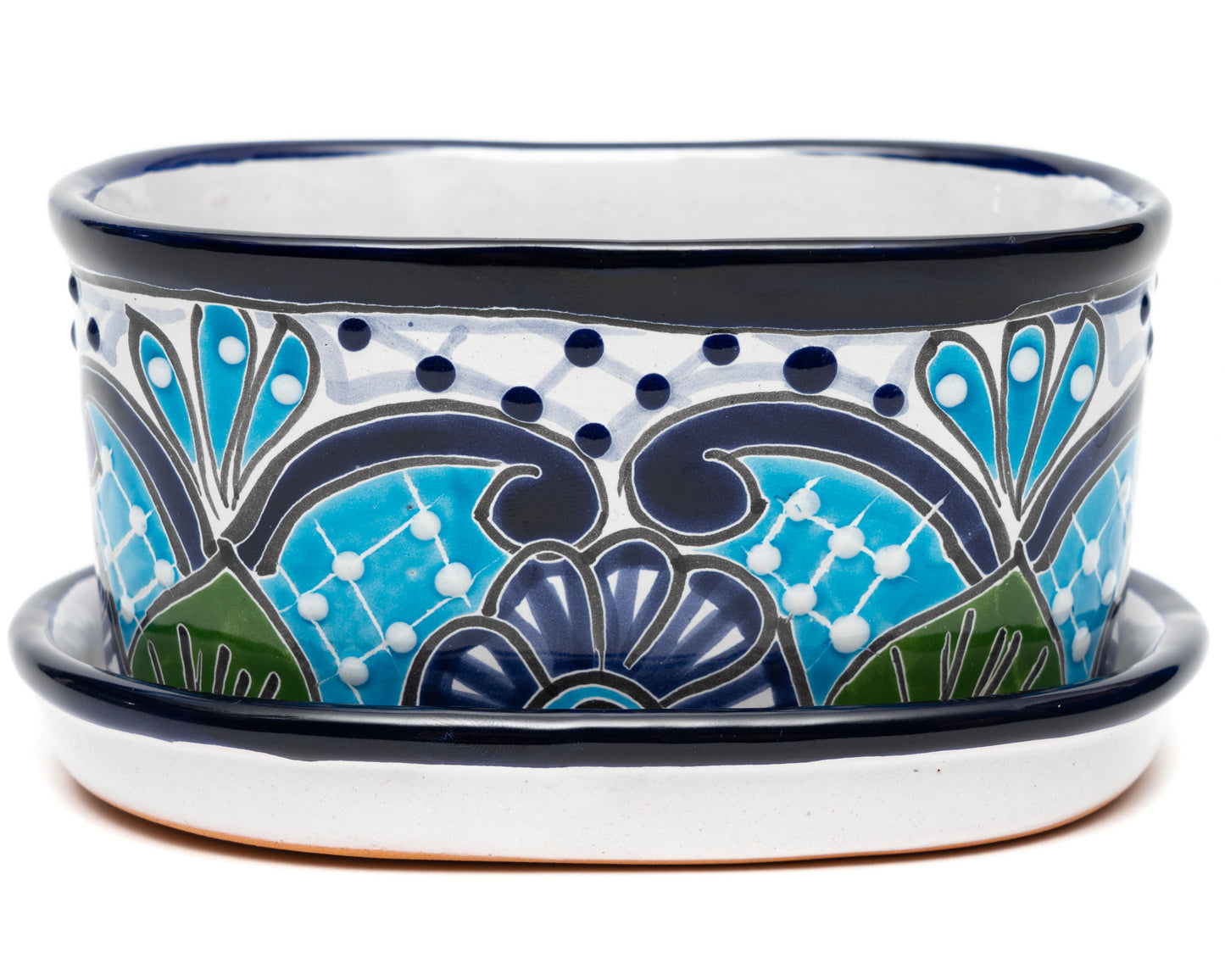 Oval Mini Planter (2PC) - Turquoise-White