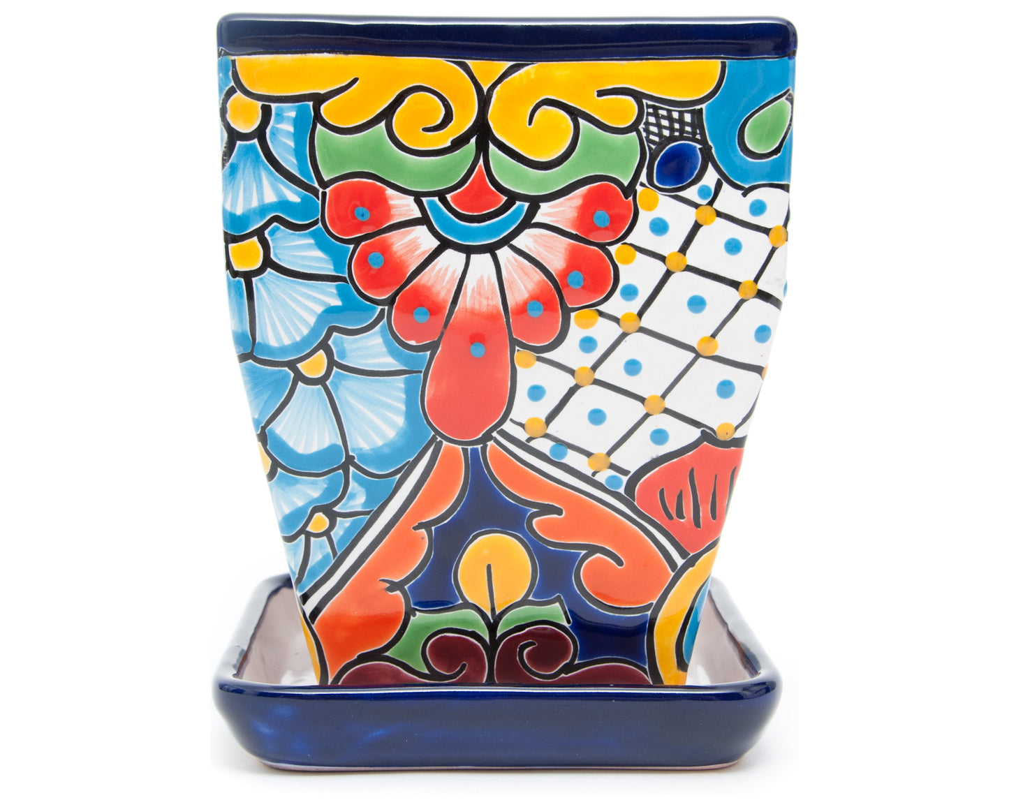 Tall Taper Planter w Saucer - Cobalt