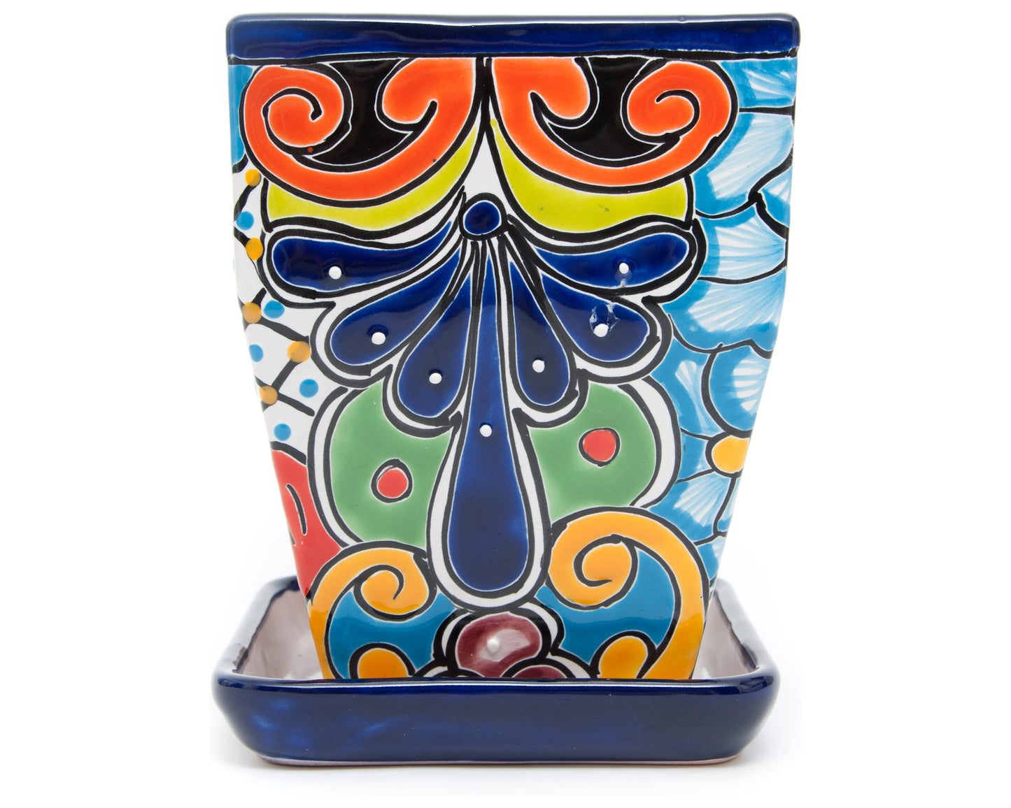 Tall Taper Planter w Saucer - Cobalt