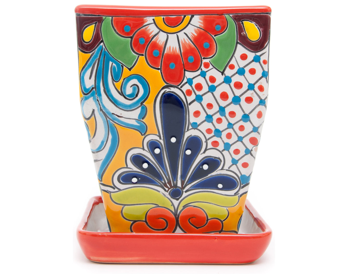 Tall Taper Planter w Saucer - Red