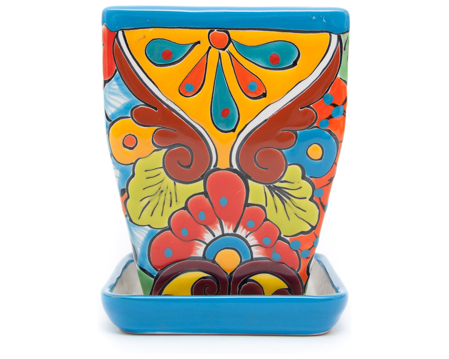 Tall Taper Planter w Saucer - Turquoise