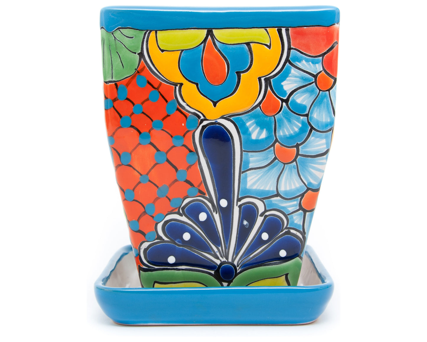 Tall Taper Planter w Saucer - Turquoise