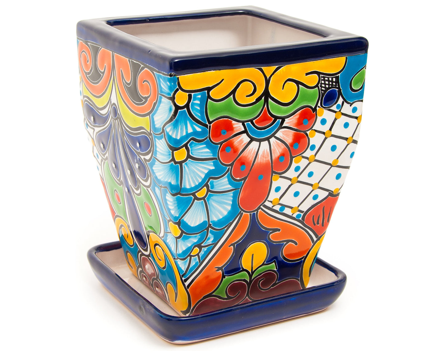 Tall Taper Planter w Saucer - Cobalt