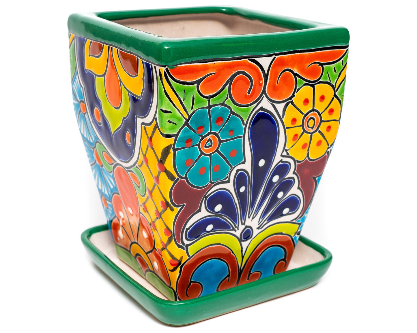 Tall Taper Planter w Saucer - Deep Green
