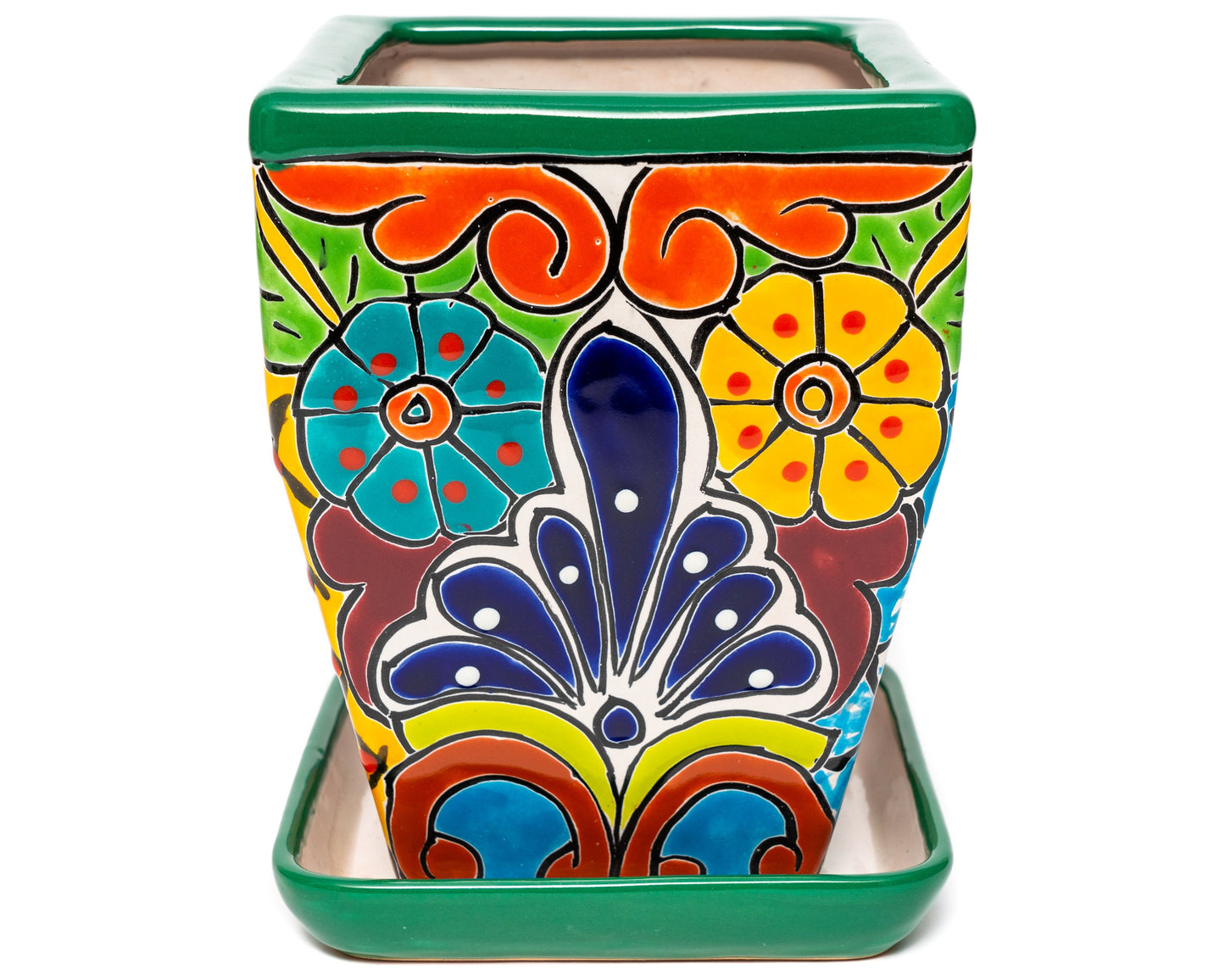 Tall Taper Planter w Saucer - Deep Green