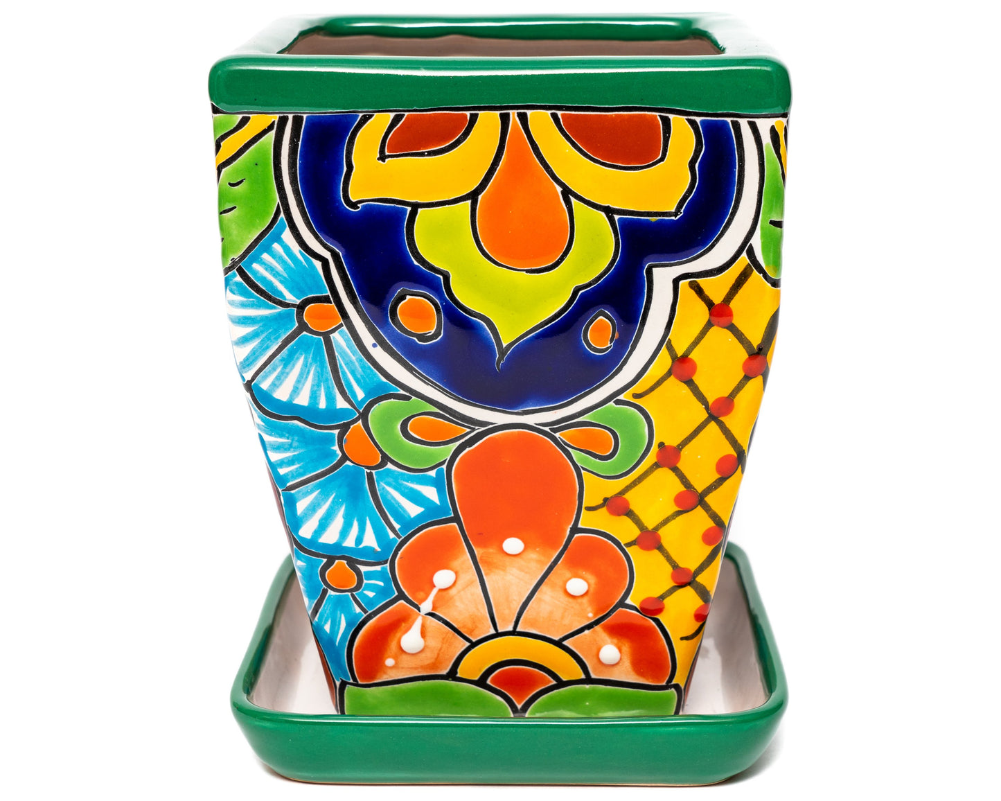Tall Taper Planter w Saucer - Deep Green