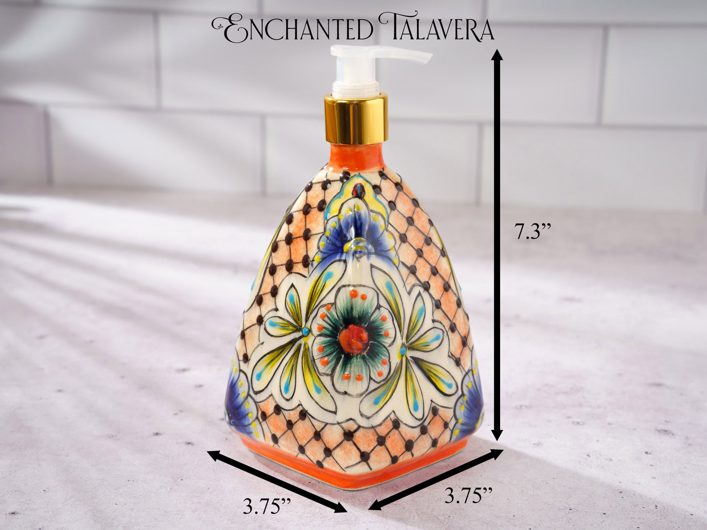 Soap Dispenser - Small - Pyramid - Ornate - Orange