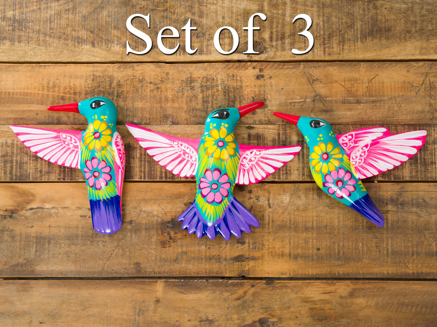 Set Of 3 Hummingbirds Wall Art - Turquoise