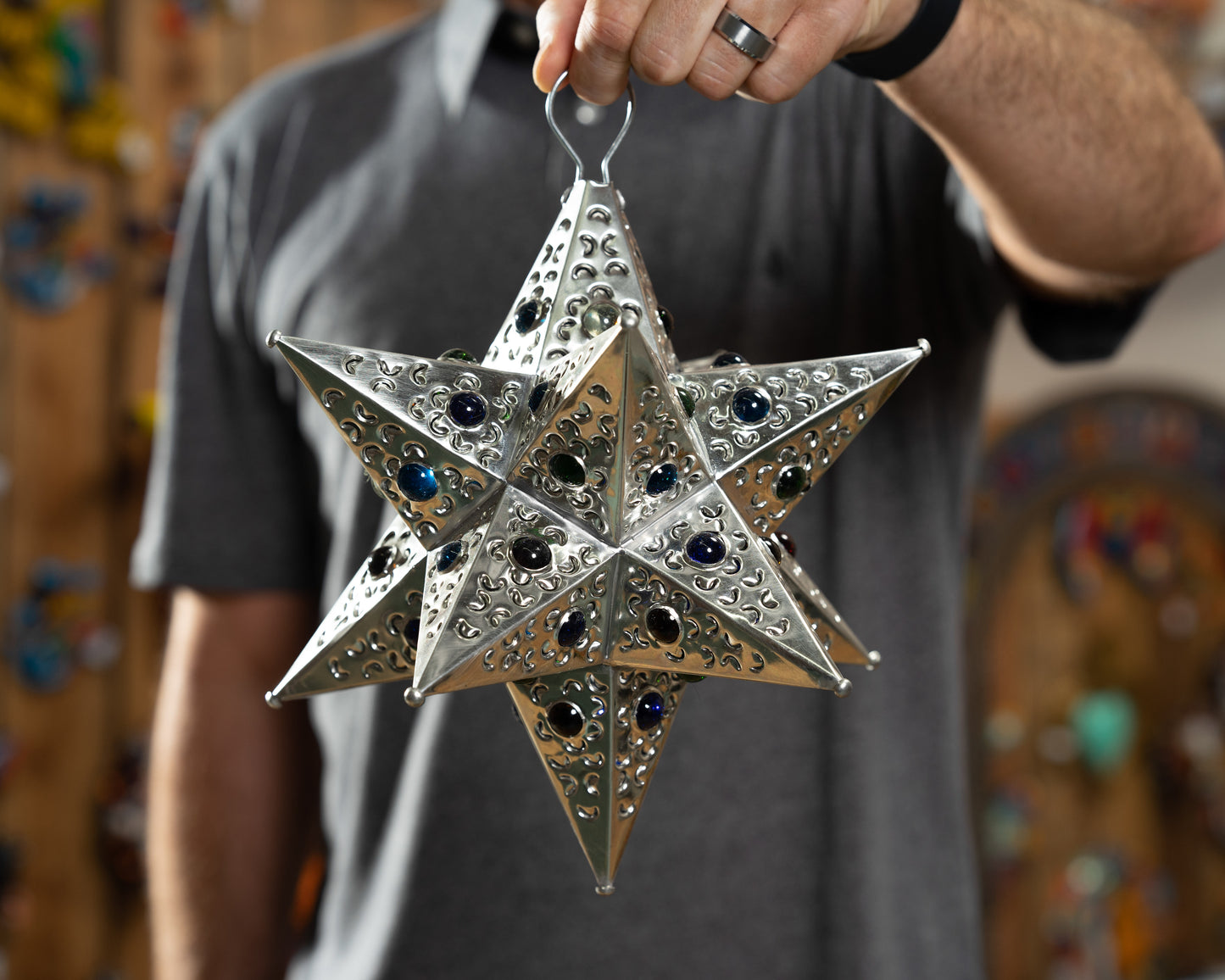 Handmade Tin Star Lantern - Small - With Light Included