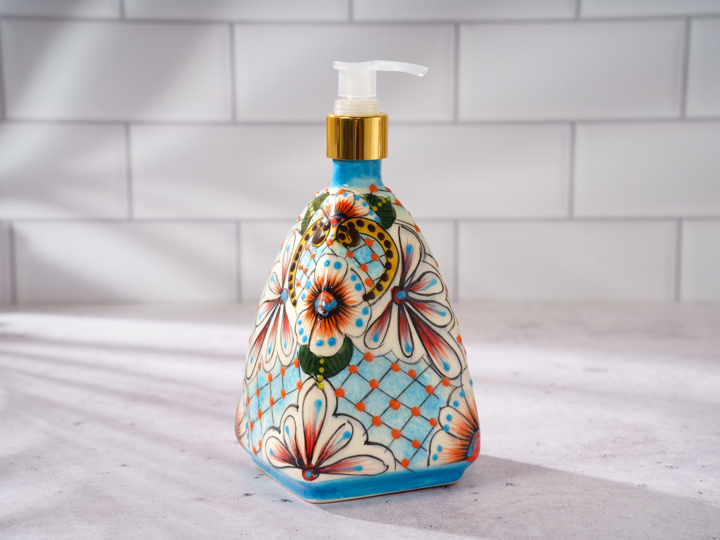 Soap Dispenser - Small - Pyramid - Ornate - Turquoise