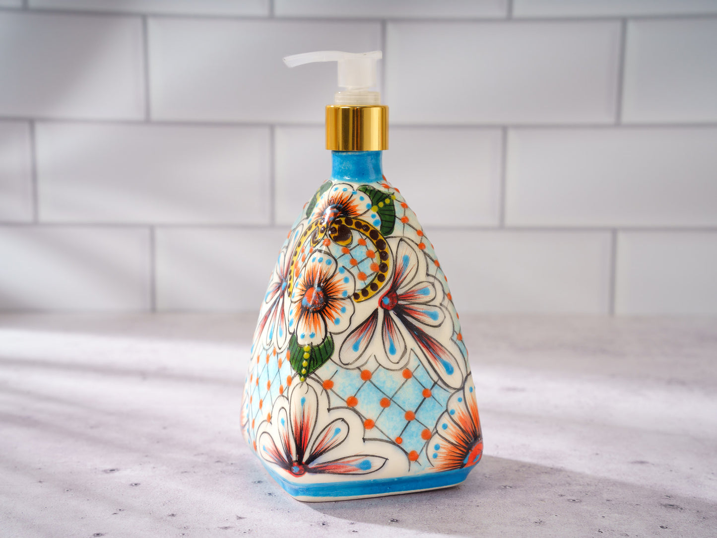 Soap Dispenser - Small - Pyramid - Ornate - Turquoise