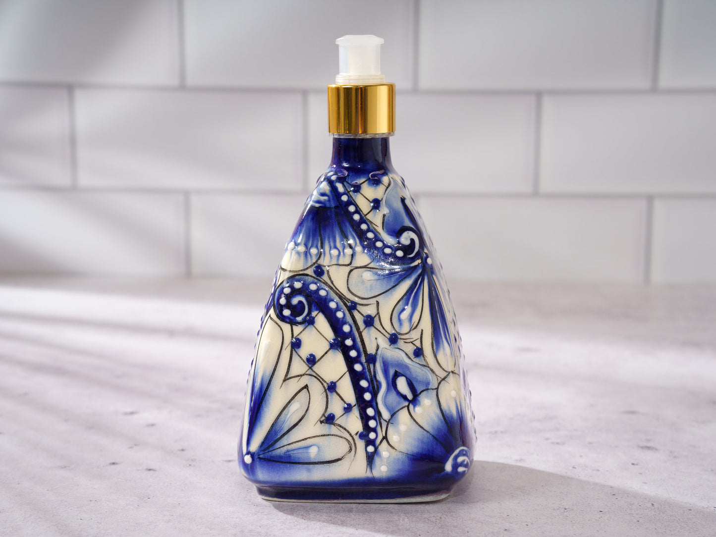 Soap Dispenser - Small - Pyramid - Ornate - Cobalt-White