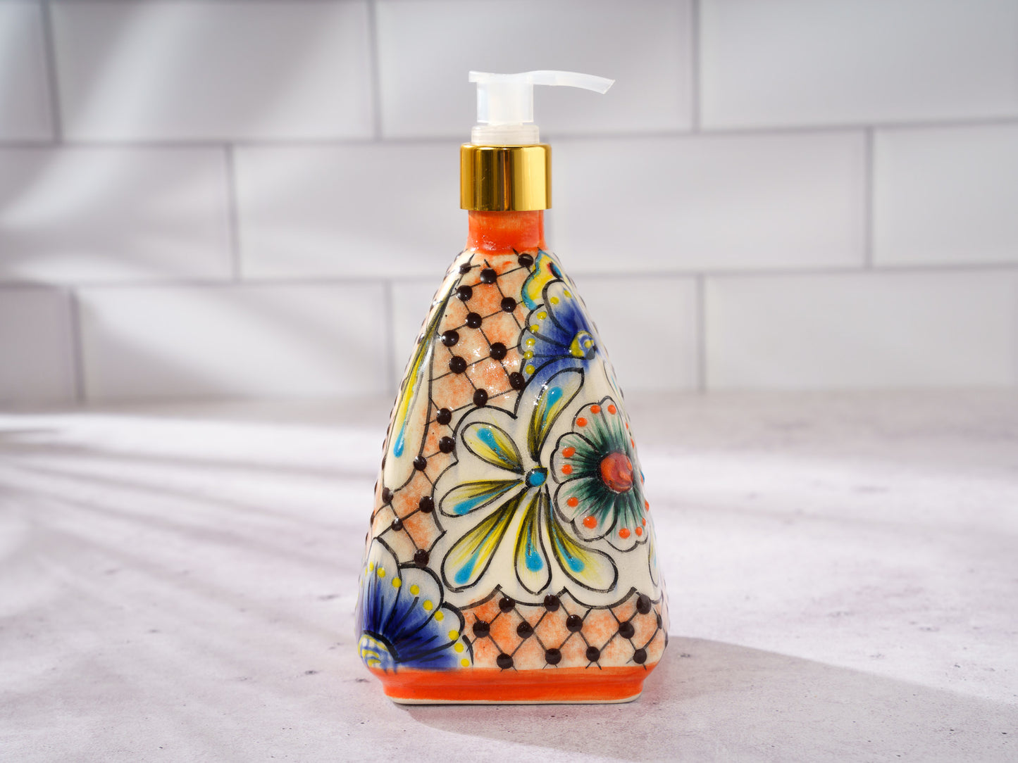 Soap Dispenser - Small - Pyramid - Ornate - Orange